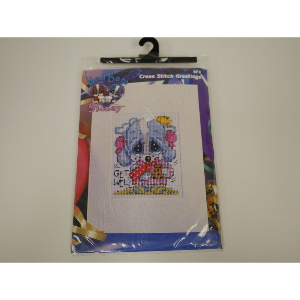 Vintage Sad Sam Honey Get Well Cross Stitch Greeting Card Kit NIP Sealed